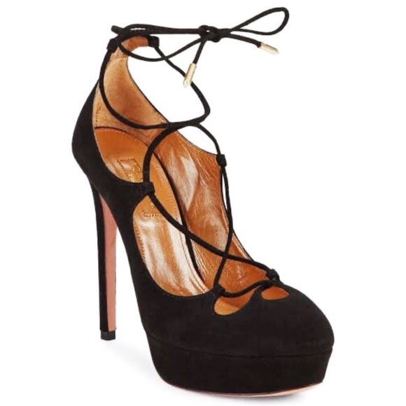 Aquazzura Dancer Plateau women’s black suede lace-up pumps size IT 37.5 US 7.5